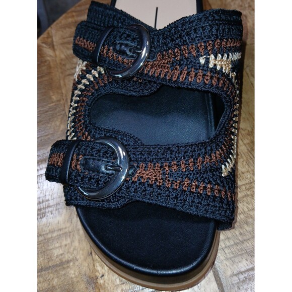 ​DOLCE VITA New Crochet Platform Slide Sandals Women's Size 8.5 Cork Weave Black - Picture 4 of 10